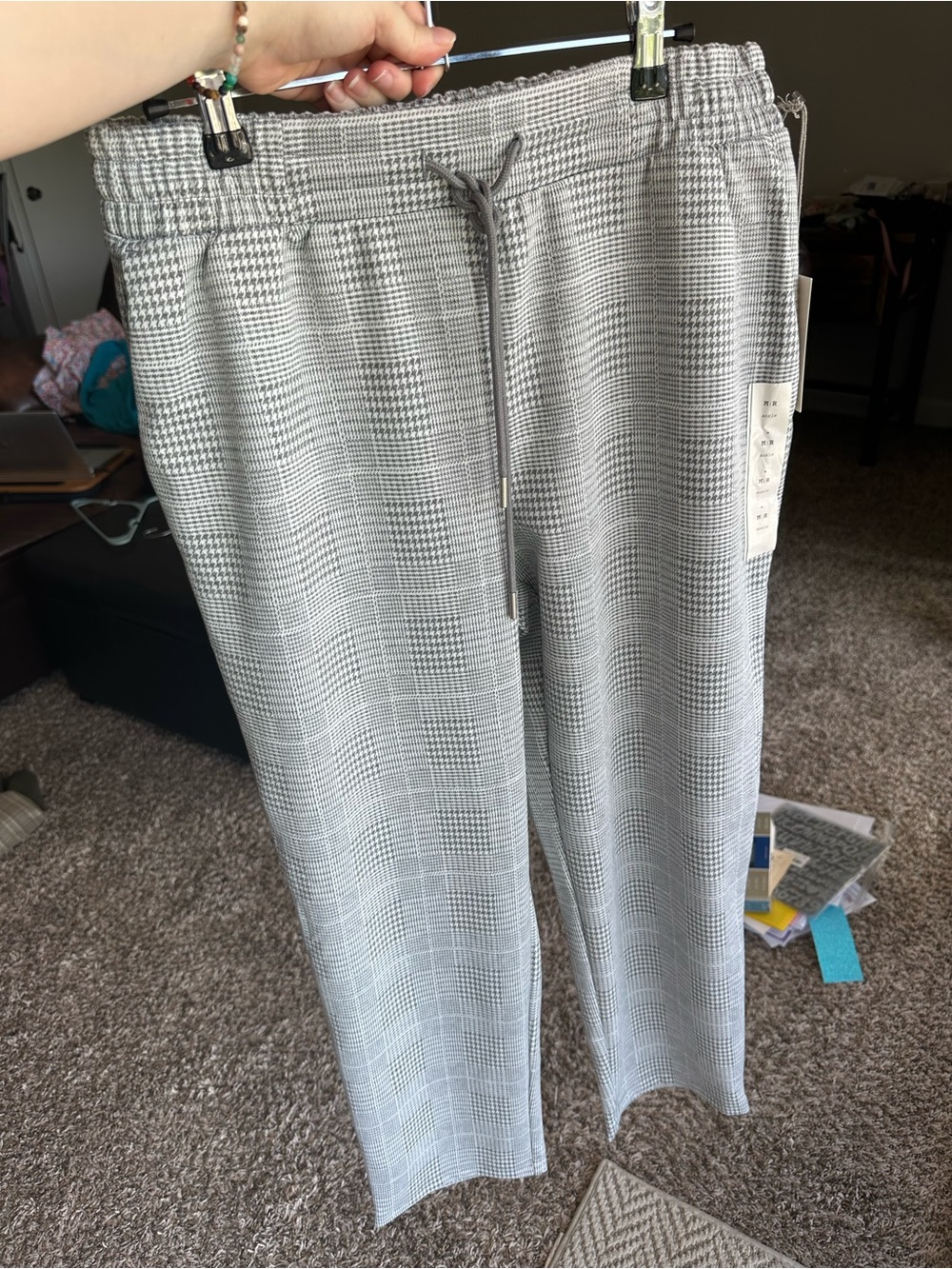 a new day Gray Plaid Houndstooth Drawstring Joggers